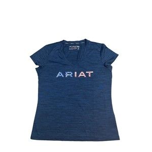Ariat Tek T-Shirt Women's Size L Navy Blue USA Flag V-Neck.